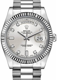Rolex Day-Date II 218239 Silver Diamond Dial